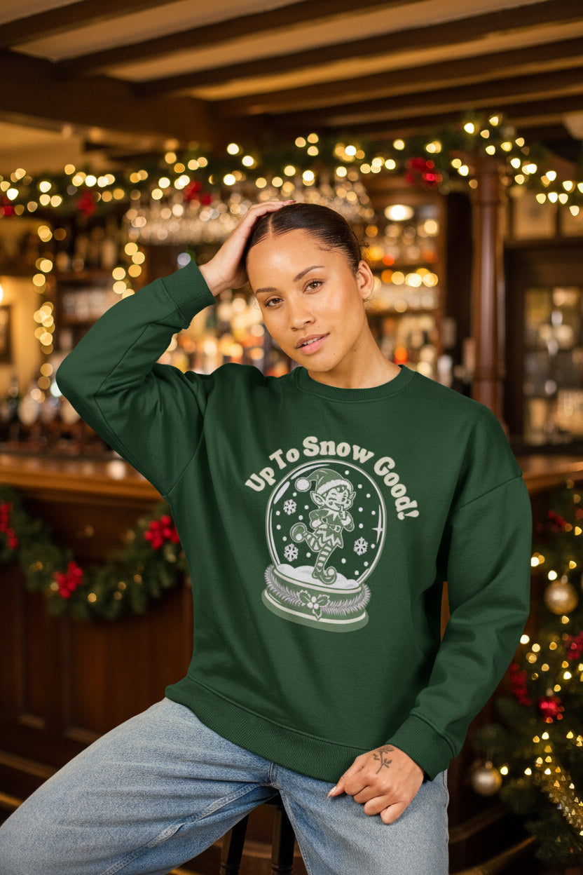 Halfway Modern Snow Good oversized Christmas jumper in green